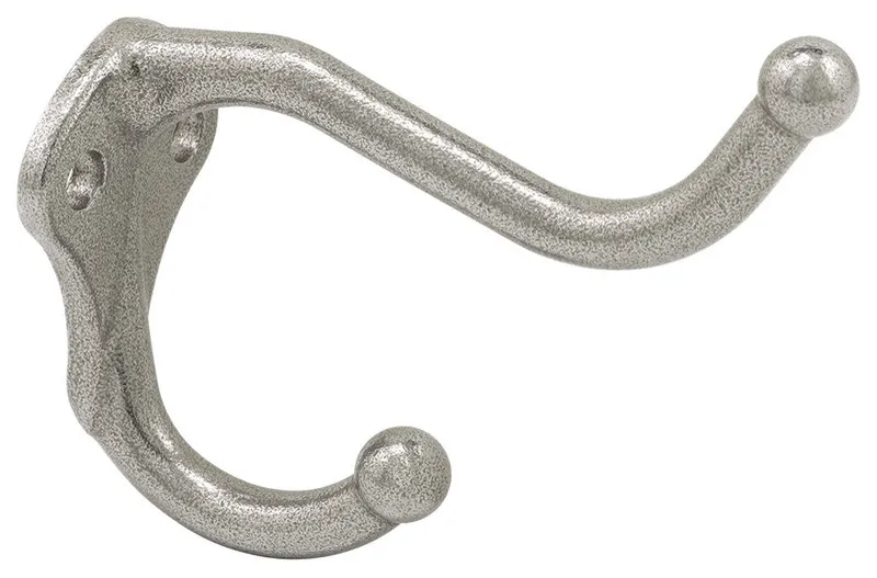 Coat Hook, 3" Projection, Cast Stainless Steel Construction, Two Prong