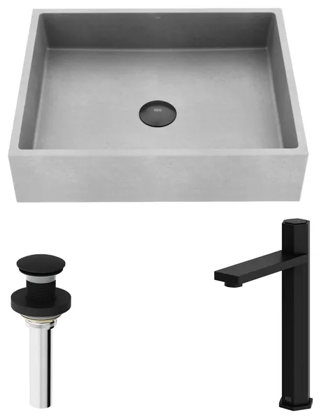 Coca 19"L x 15"W Concrete Vessel Sink and Nova 10"H Faucet Set