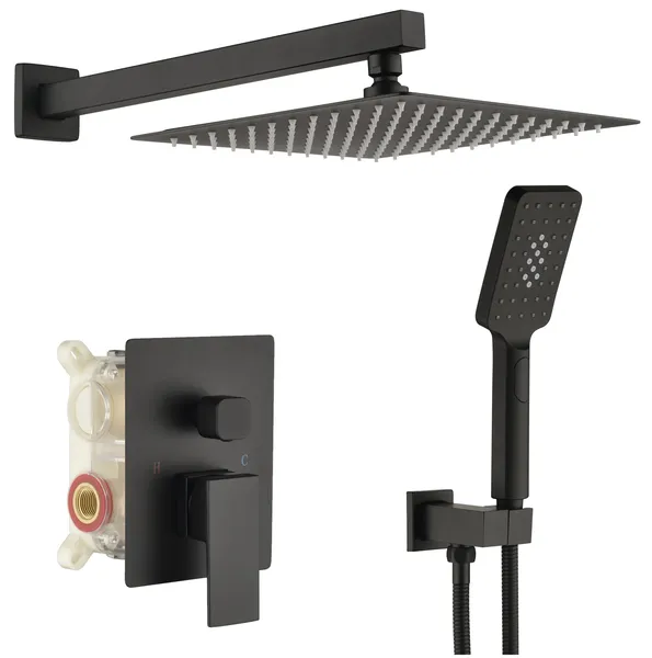 Complete Shower System With Multi-Function Hand Shower, Matte Black