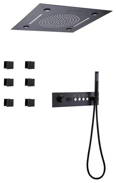 Complete Shower System With Rough-in Valve, LED Digital Display, Matte Black