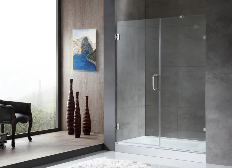 Consort 58.5" by 72" Frameless Hinged Alcove Shower Door, Chrome, Handle