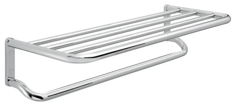 Contemporary Chromed Brass and Aluminum Bathroom Shelf With Towel Bar