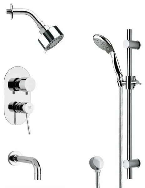 Contemporary Round Tub and Rain Shower Faucet With Slide Rail