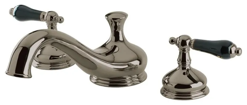 Contemporary Widespread Faucet, Black Levers & Low Profile Spout, Brushed Nickel