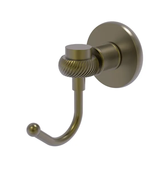 Continental Robe Hook With Twist Accents, Antique Brass