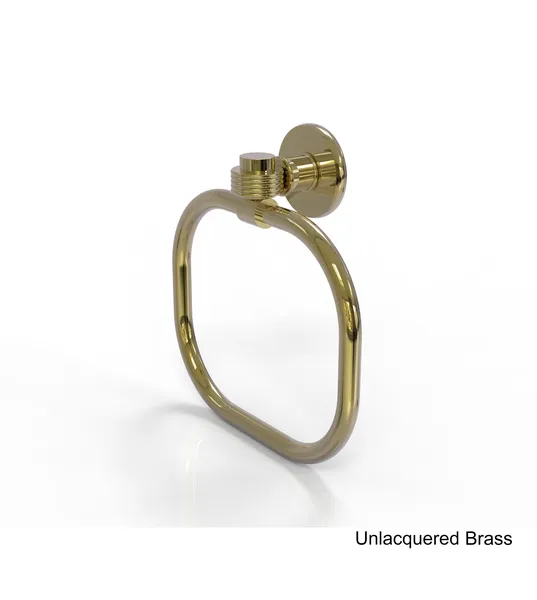 Continental Towel Ring With Groovy Accents, Unlacquered Brass