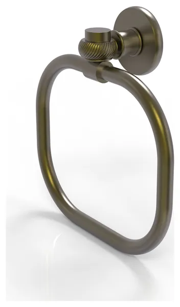 Continental Towel Ring With Twist Accents, Antique Brass