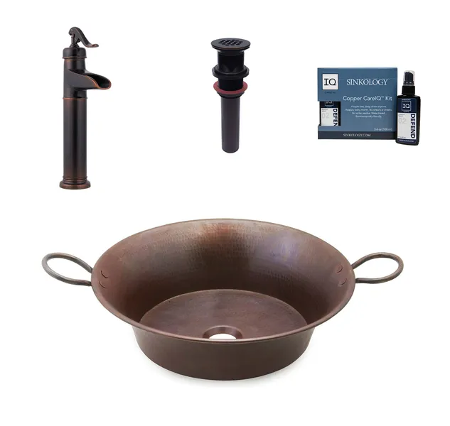 Copernicus Copper 21" Round Vessel Sink with Ashfield Vessel Faucet Kit