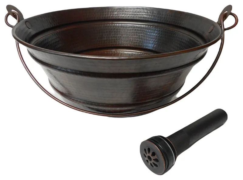 Copper Farmhouse BUCKET Vessel Bathroom Sink with Daisy Drain