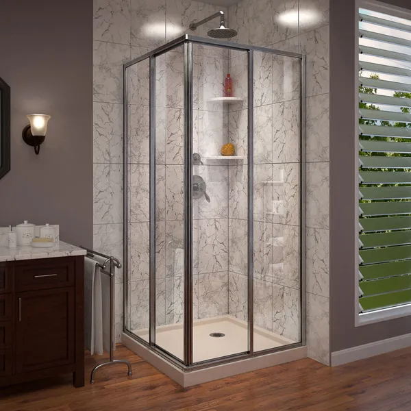 Cornerview 36x36x74 3/4 Sliding Shower Enclosure Brushed Nickel, Biscuit Shower