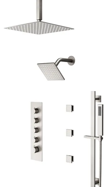 CRANACH CROZET Thermostatic Shower Kit with Body Jet, Dual Shower Head, Brushed Nickel
