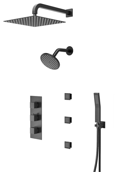 CRANACH CROZET Thermostatic Shower System with Dual Shower Head, 3 Body Jets, Matte Black