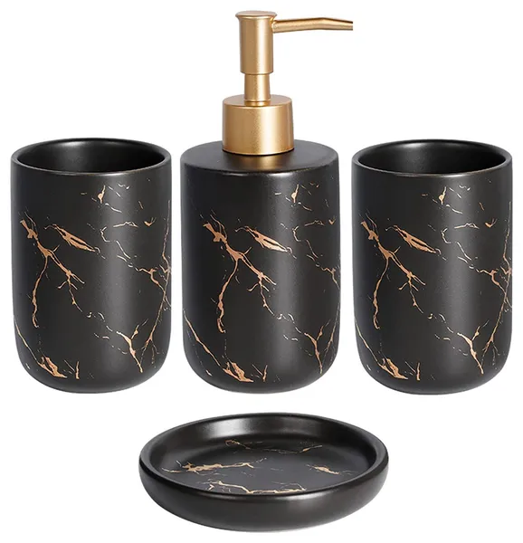 Creative Golden Black Marble Pattern Marble Bathroom Accessories Set,4 Pieces