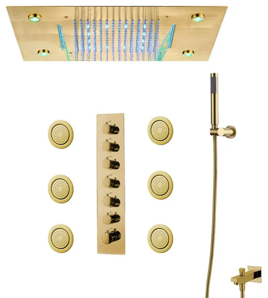 Crema LED Gold Musical Shower System With Round Hand Shower, 6 Round Body Jet