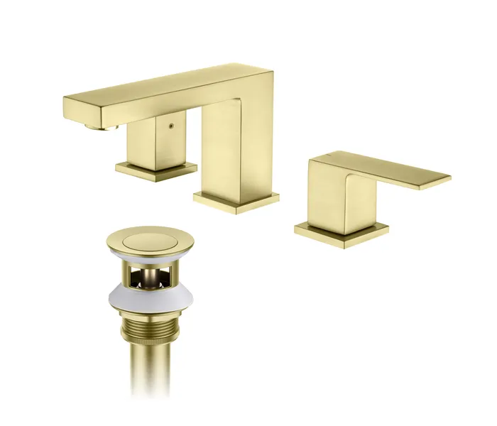 Cube 8" Widespread Bathroom Sink Faucet With Drain Assembly, Brushed Gold