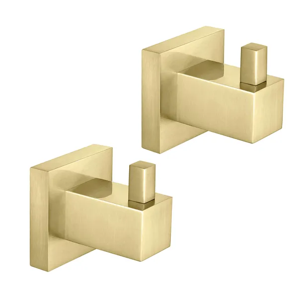 Cube Bathroom Towel & Robe Hook 2 Count, Brushed Gold