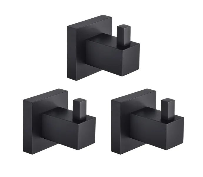 Cube Bathroom Towel & Robe Hook 3 Count, Matte Black
