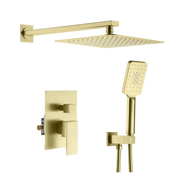 Cube Pressure 2-Function Shower System, Rough-In Valve, Brushed Gold