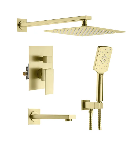 Cube Pressure 3-Function Shower System, Rough-In Valve, Brushed Gold