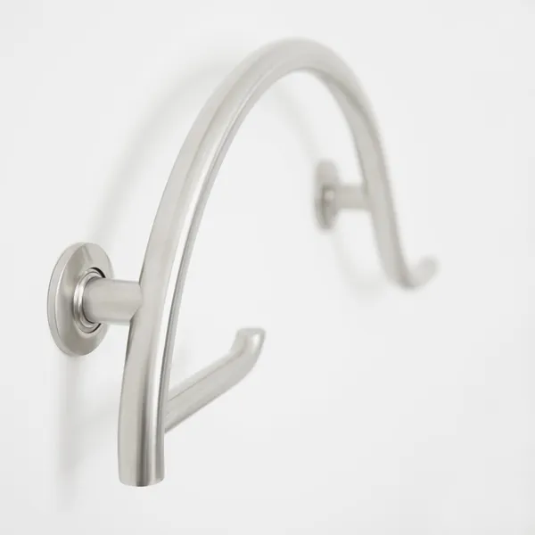Curved Bathroom Shower Grab Bar w/ Toilet Paper Holder, Polished, Right-Handed