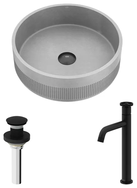 Cypress 16"L x 16"W Concrete Vessel Sink and Cass 12"H Faucet Set