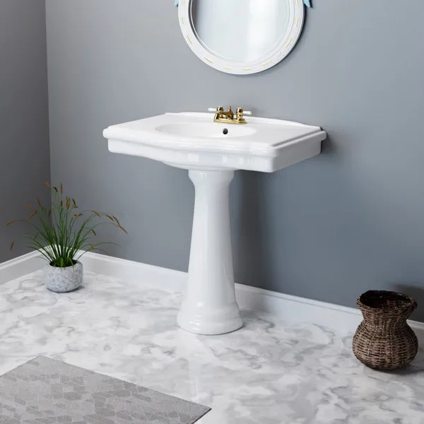 Darbyshire Pedestal Bathroom Sink White with Centerset Faucet Holes and Overflow