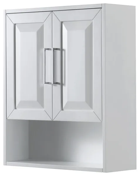 Daria Bathroom Wall-Mounted Storage Cabinet in in White with Chrome Trim