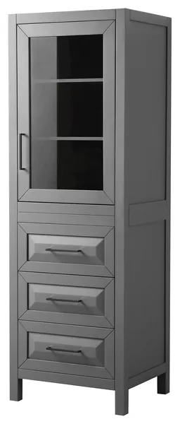Daria Linen Tower, Dark Gray, Black Trim, Shelved Cabinet Storage, 3 Drawers