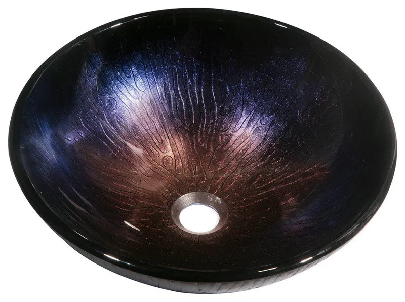 Dawn Tempered Glass, Hand-Painted Glass Vessel Sink-Round Shape, Dark Violet