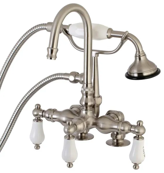 Deck Mount Clawfoot Bathtub Faucet with Hand Shower and Ceramic Disc Cartridge, Brushed Nickel