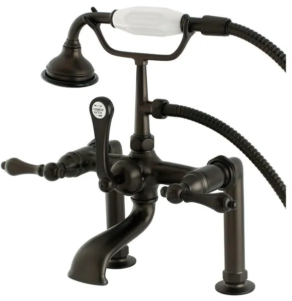 Deck Mount Clawfoot Tub Faucet With Lever Handles & Hand Shower, Oil Rubbed Bronze
