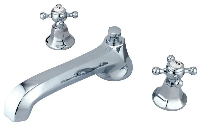 Deck Mount Vintage Tub Faucet with 2 Cross Handles and Long Spout, Polished Chrome