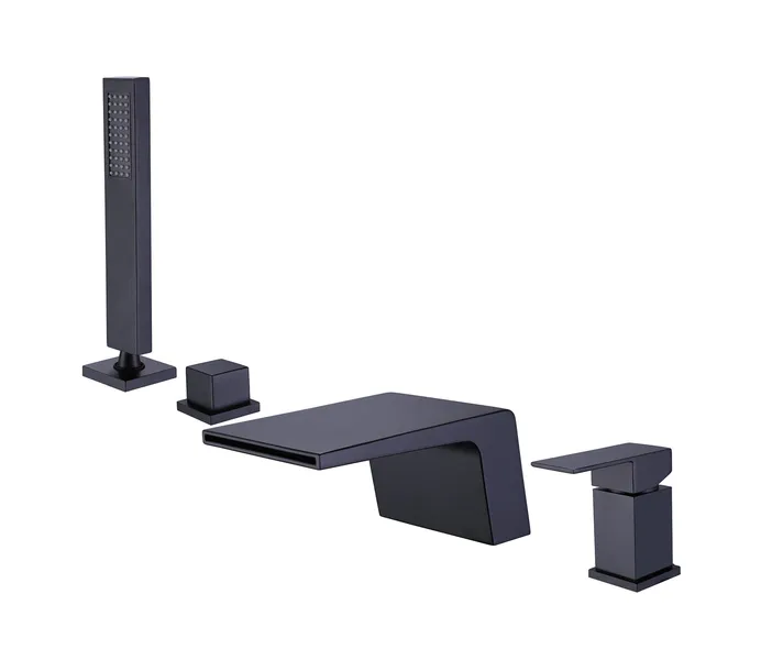 Deck Mounted Dual Handles Bathtub Faucet with Hand Shower