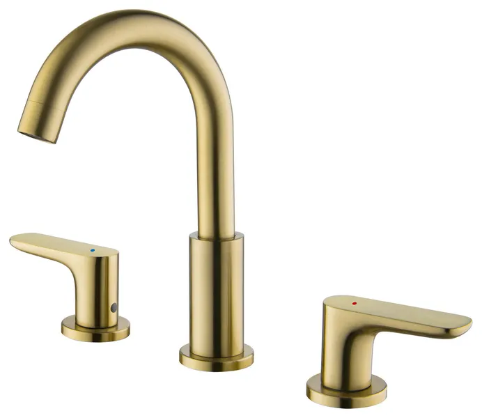 Deck Mounted Dual Handles High-Arc Widespread Bathroom Faucet, Brushed Gold