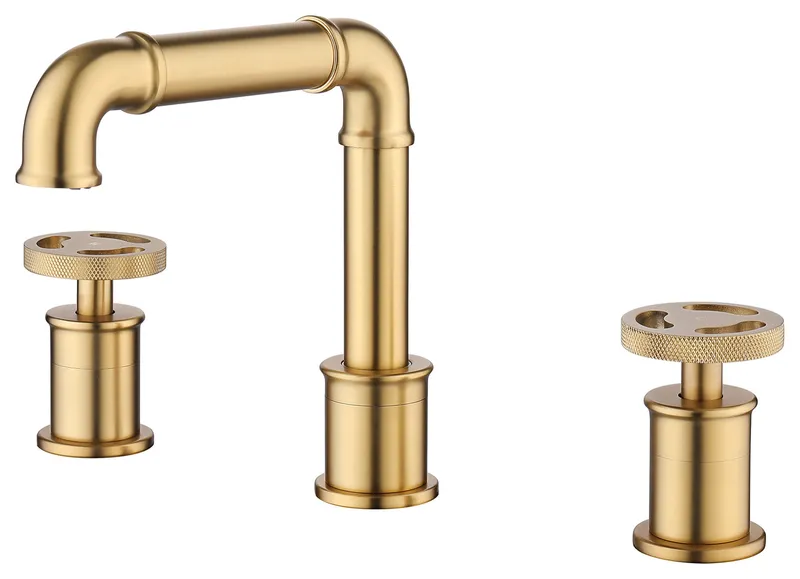 Deck Mounted Dual Handles Modern Industrial Style Bathroom Sink Faucet, Brushed