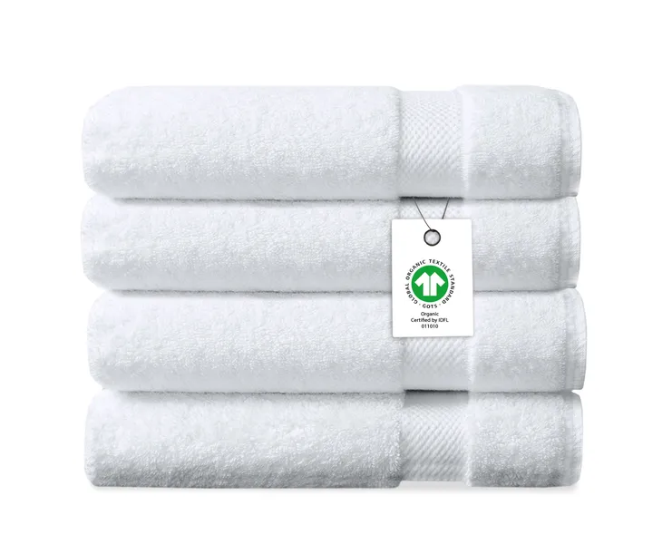 Delara 100% Organic Cotton Plush Bath Towels, 30"x58", Set of 4, White
