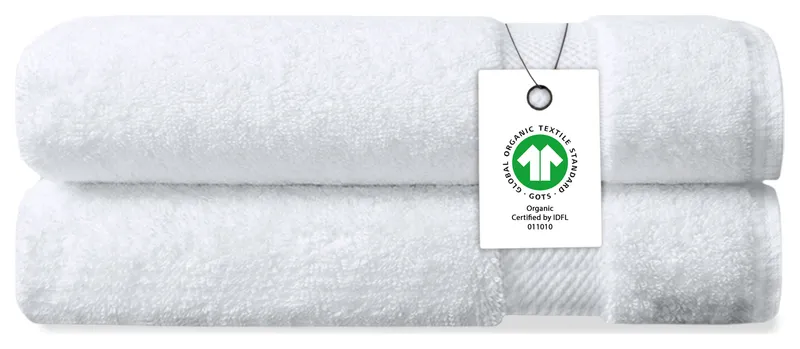 Delara 100% Organic Cotton Plush Hand Towels, Set of 2, 20"x30", White