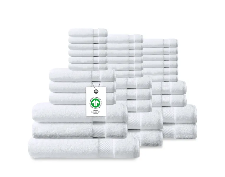 Delara 33-Piece 100% Organic Cotton Plush Bath Towel Sets, 36"x70", White