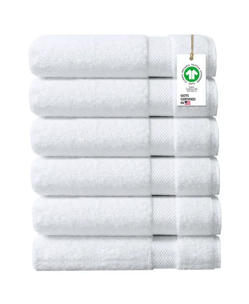 Delara Organic Cotton 650GSM Touch Quick Dry, GOTS Certified, 6-Piece Set, White