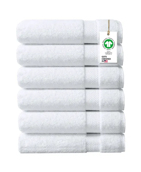 Delara Washcloths Set 100% Organic Cotton, GOTS Certified Absorbent, White, 6 Pack