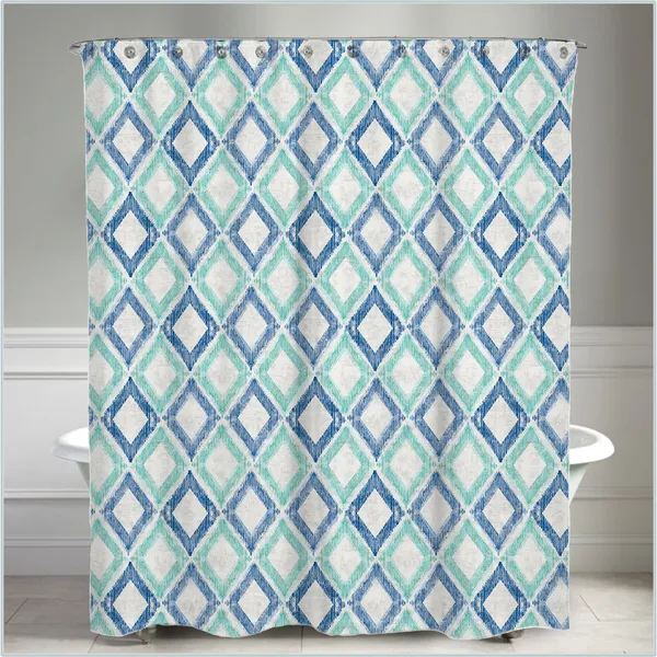 Delara Water Repellent Printed Organic Cotton Shower Curtain 72"X72", Green/Blue