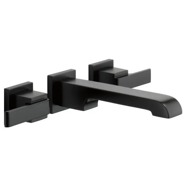 Delta Ara Two Handle Wall Mount Bathroom Faucet Trim, Matte Black, T3567LF-BLWL