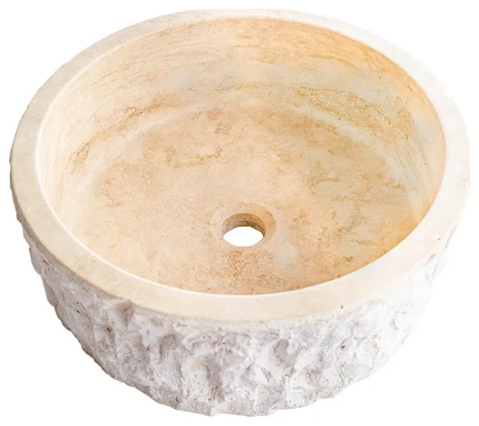 Denizli Beige Travertine Vessel Sink Honed and Hand Chiseled (D)16" (H)6"