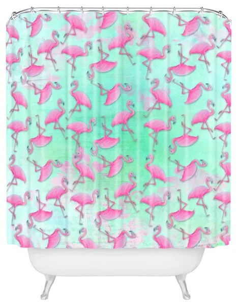 Deny Designs Madart Inc Pink And Aqua Flamingos Shower Curtain