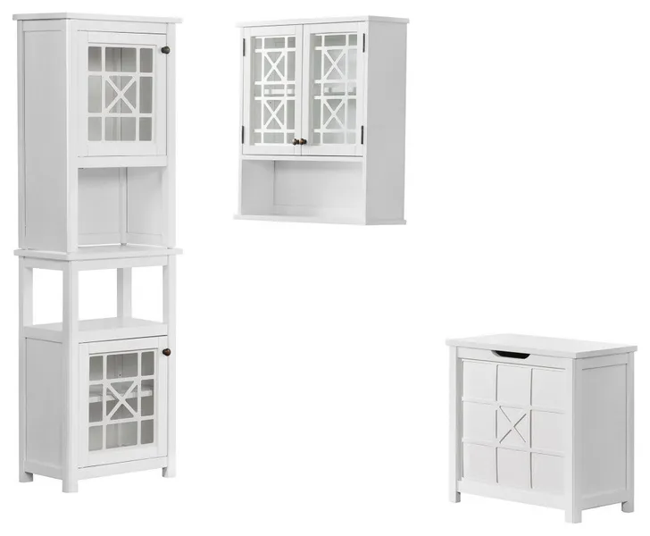 Derby 4-Piece Bathroom Set, Two Cabinets, Hamper, Hutch