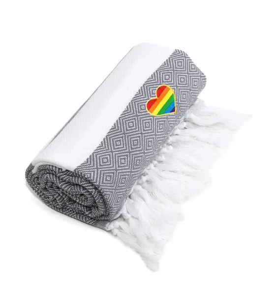 Diamond Cheerful Rainbow Heart Pestemal Beach Towel, Grey