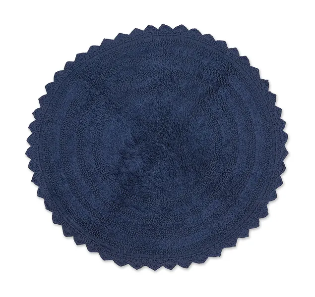 DII 27.5" Round Modern Cotton Durable Crochet Bath Mat, French Blue
