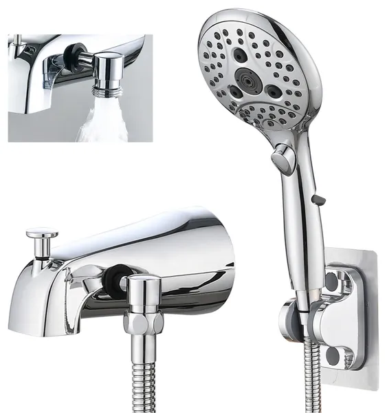 Diveter Tub Spout with 6 Spray Handheld Shower in Polished Chrome