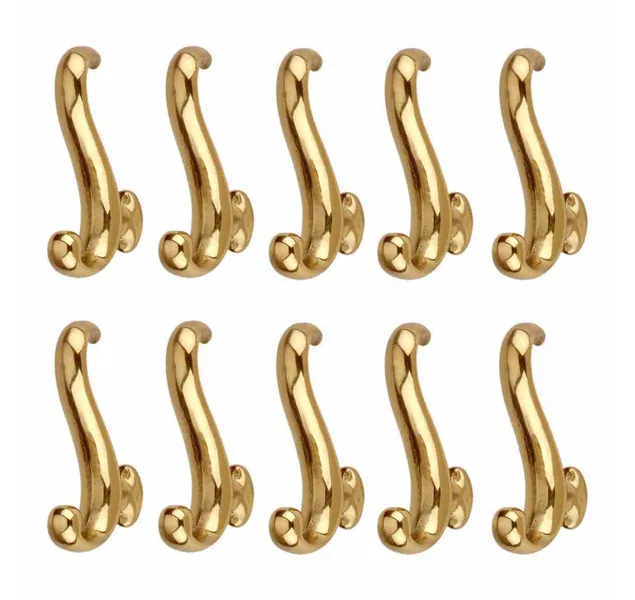 Dolphin Robe Hook Bright Solid Brass 3 1/4" High Pack of 10