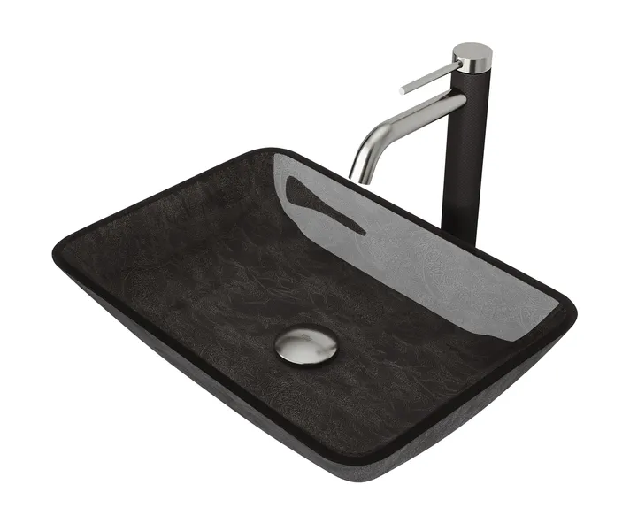 Donatello 18"L x 13"W Glass Vessel Sink and Lexington 10"H Faucet Set